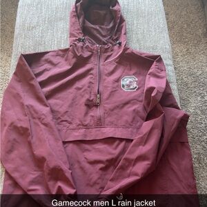 Red Hooded Raincoat with Half-Zip